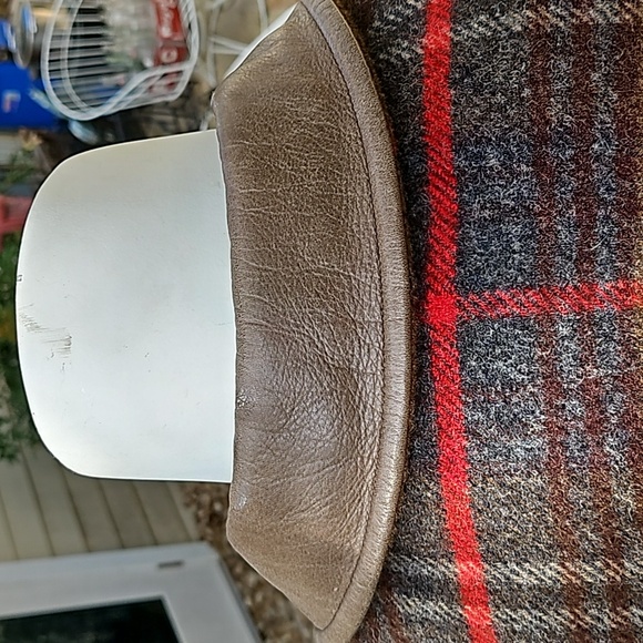 Vintage J CREW Men's Brown Wool Plaid lined chore coat jacket leather collar L - Picture 9 of 15